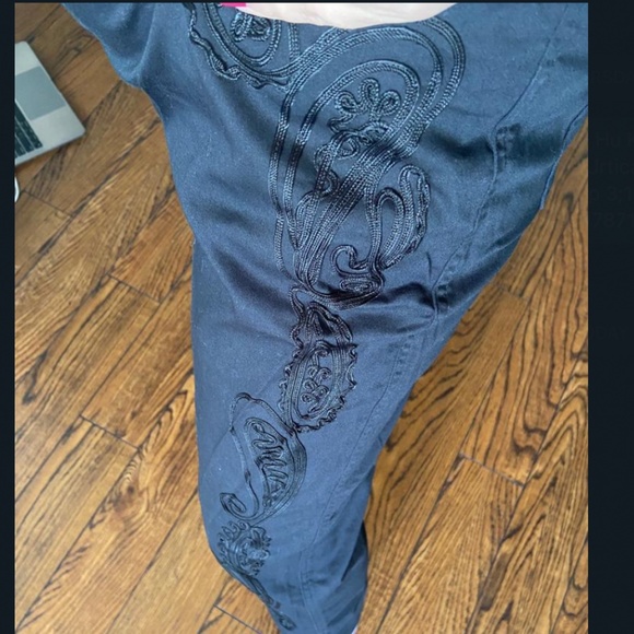 NEW GOLBARY PANTS EMBROIDED WHITE AND BLACK - Picture 1 of 6